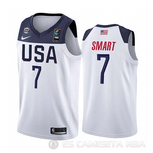 Camiseta Marcus Smart #7 USA 2019 FIBA Basketball World Cup Blanco - Haga un click en la imagen para cerrar